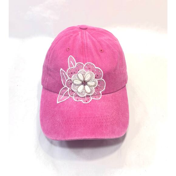 Handmade Shiny Rhinestone Bling Floral accent Pink Streetwear Baseball Cap Hat - Picture 9 of 9
